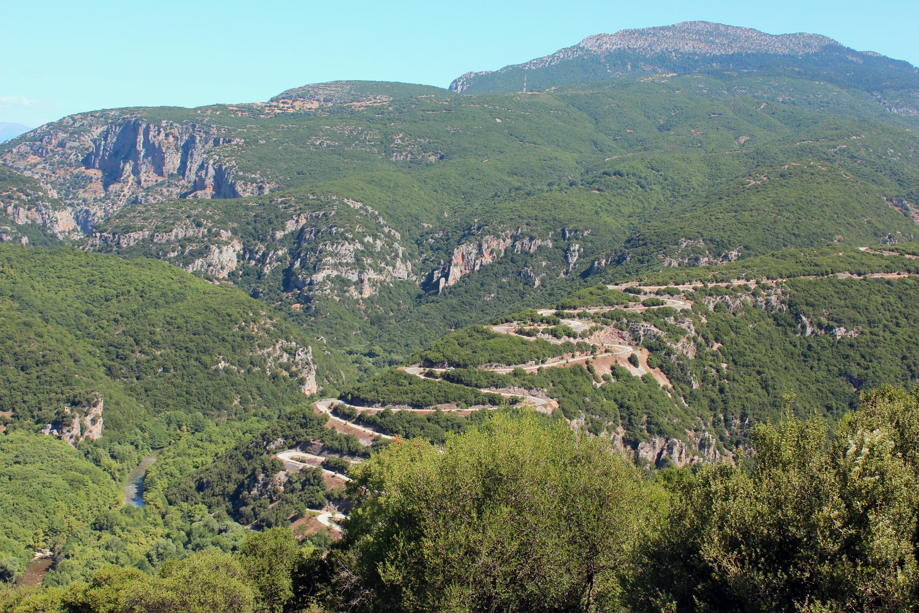 View towards the Vikos gorge and the mountains from the road to Papingo